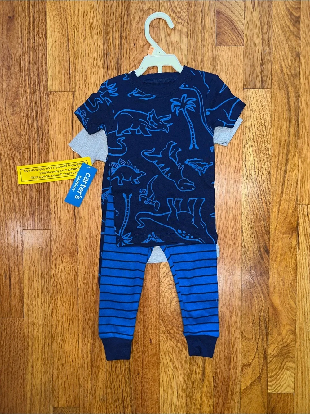Carter's Boys Gray & Navy Dinosaur Pajamas 4 Piece Set - 12M